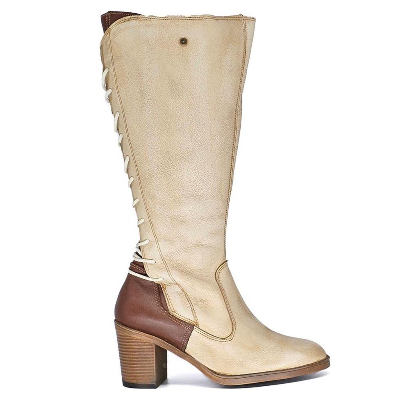 Bota Feminina ELO003 Couro Off White Mogno Incolor