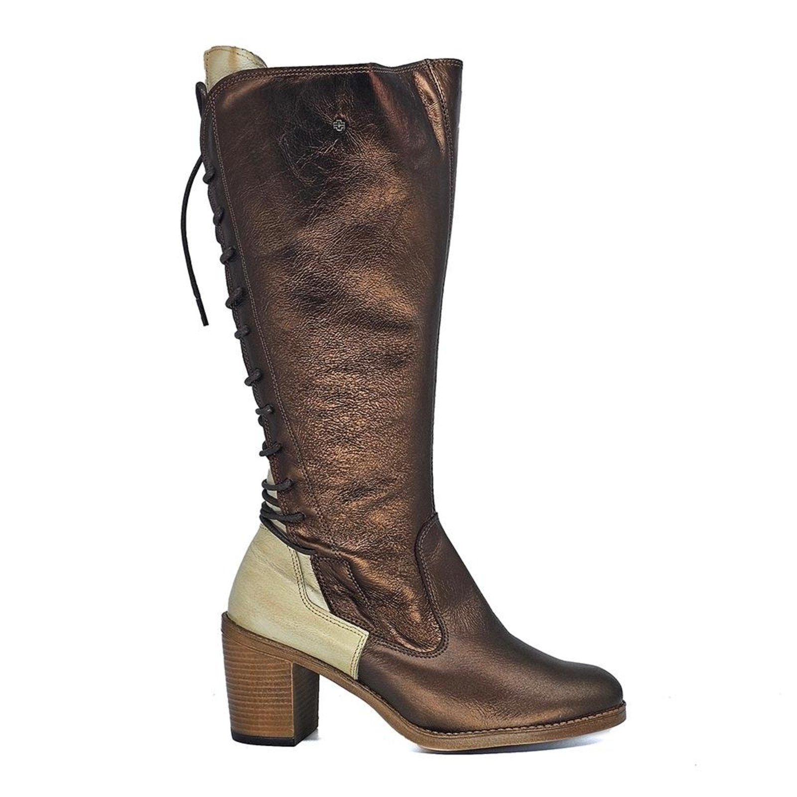 Bota Feminina ELO003V Couro Bronze Off White Amendoa Incolor