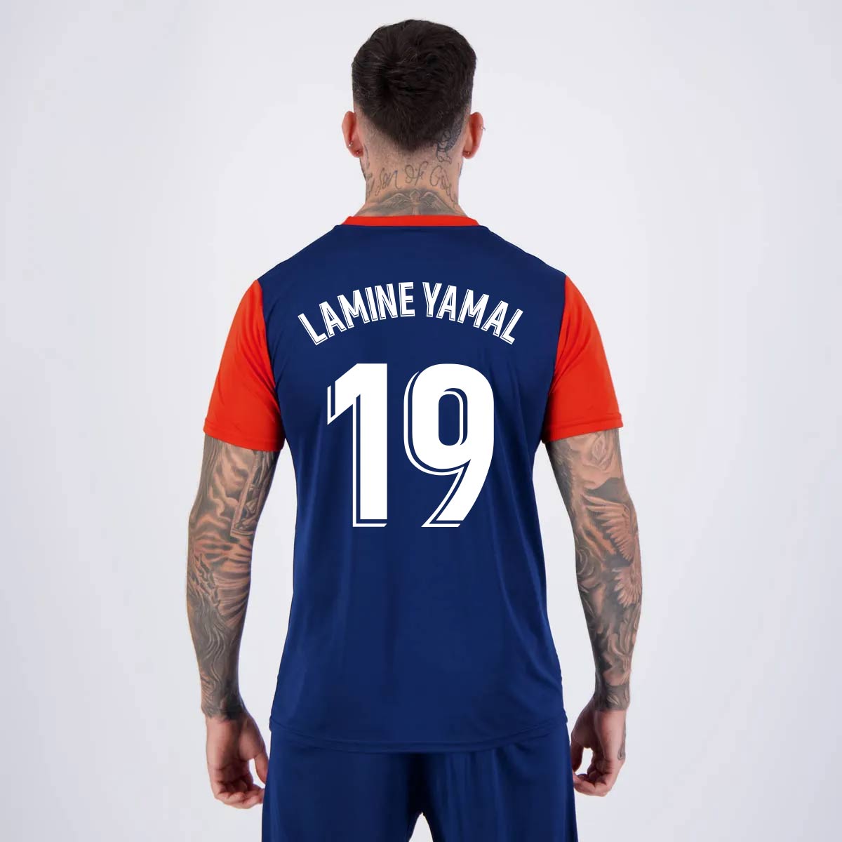 Camisa Barcelona Lamine Yamal 19 Escudo Vermelha e Azul