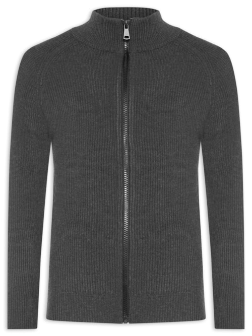 Suéter Tricot Masculino Gola Alta Com Zíper - Cinza